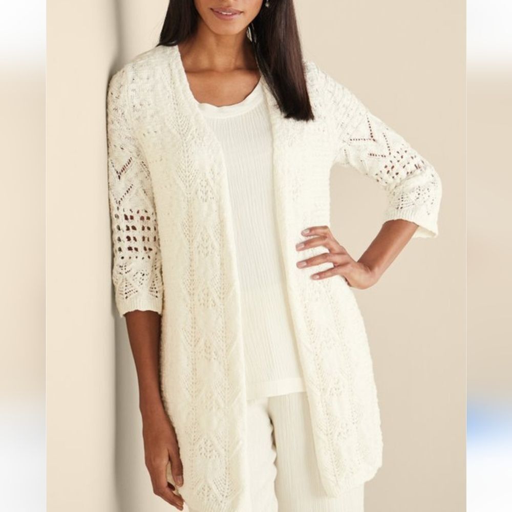 Soft Surroundings Women's Knit Calistoga Pointelle White Cardigan NWT Size PM